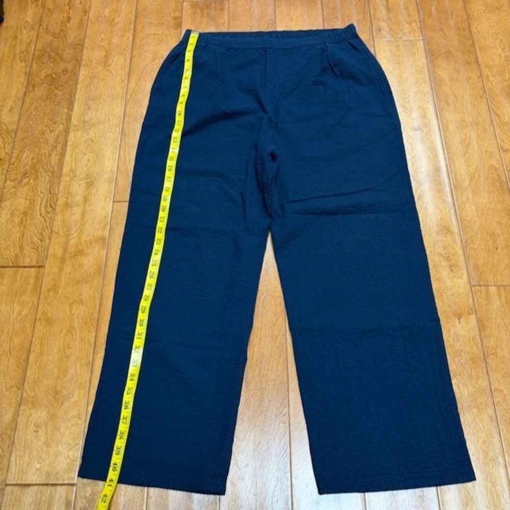 Uniqlo Seersucker Pants Womens XL Navy Wide Leg Pull On Elastic Waist Cotton - Picture 2 of 10